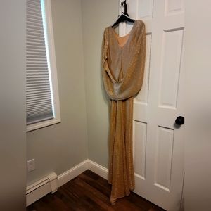 Betsy & Adam Gold Cape Gown 12P